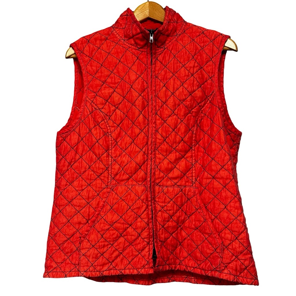 Cut Loose Orange Red Quilted Vest Large Full Zip Lagenlook Artsy Basic Chic